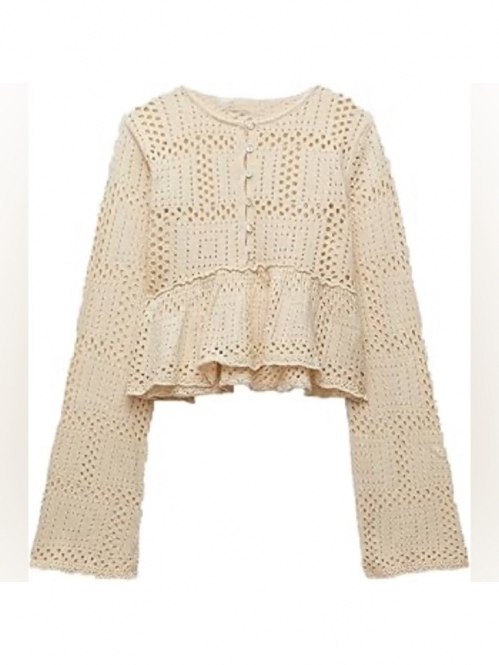 Zara open knit button top with flare sleeve